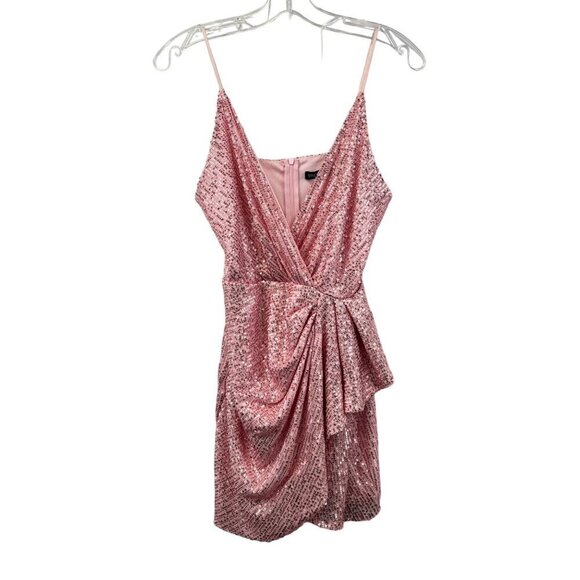 Double Crazy Dresses & Skirts - Double Crazy Sequins Mini Dress Surplice V-Neck Pink Size Small